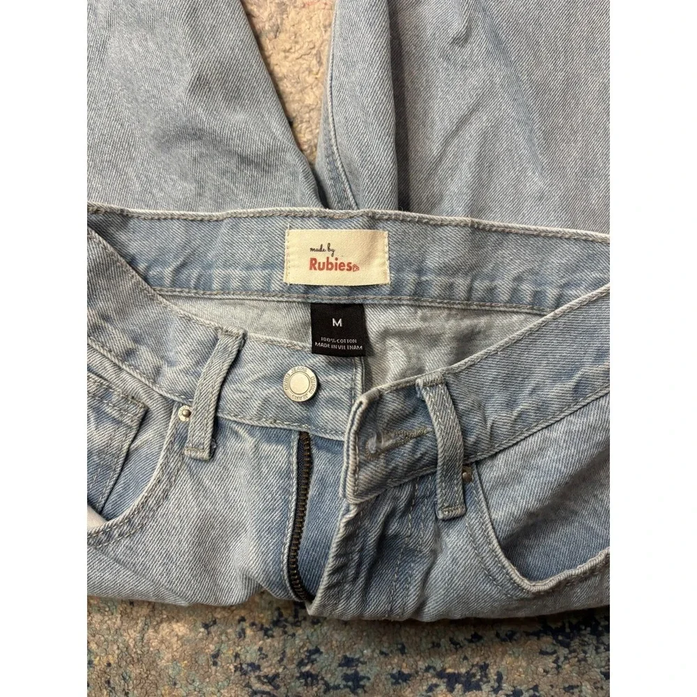 Womens High Rise Straight Leg Jeans Made By Rubies Size M Blue Denim‎ Raw Hem